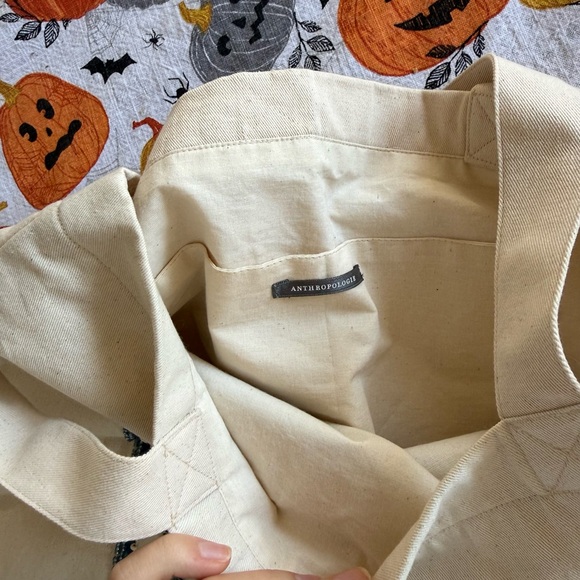 Anthropologie Cream Canvas Tote - Picture 3 of 3